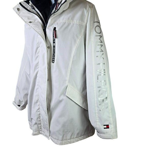 Tommy Hilfiger Womens Sz LG 3-in-1 Systems All Weather Jacket White Navy Coat - Picture 3 of 15
